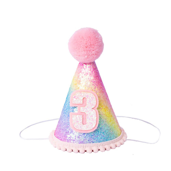 Princess Tiara Crown Glitter Girls First Birthday Hat Sparkle Sequined Party Supplies Number 3 Headband Little Princess Cake Smash Photo