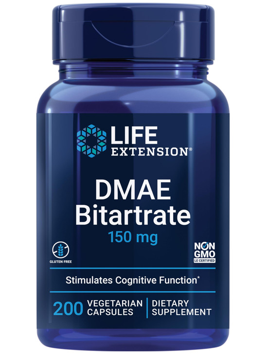 Life Extension DMAE Bitartrate, Supports neurotransmitter Production, 6-Month Supply, Gluten-Free, Non-GMO, Vegetarian, 200 Capsules