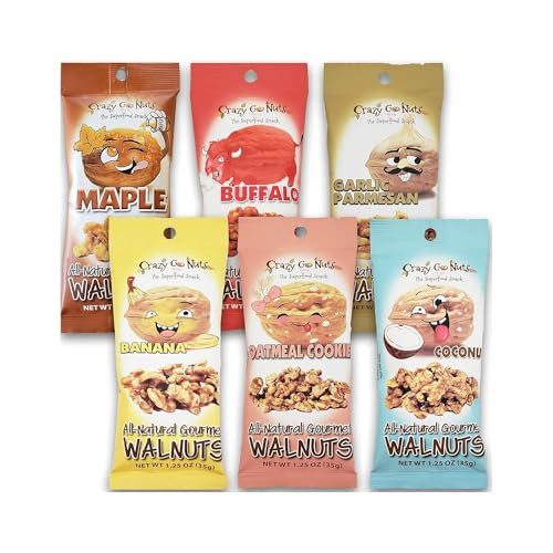 Crazy Go Nuts Walnuts Sampler Banana Buffalo Coconut Garlic Parmesan Maple Oatmeal Cookie Glazed Walnuts Gluten Free Superfood Natural Omega