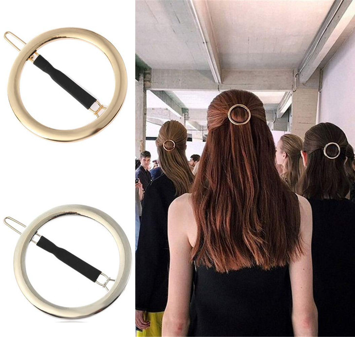 Giyomi Metal Hollow Hoop Circle Hair Clip For Women Gold And Silver 2 Pcs