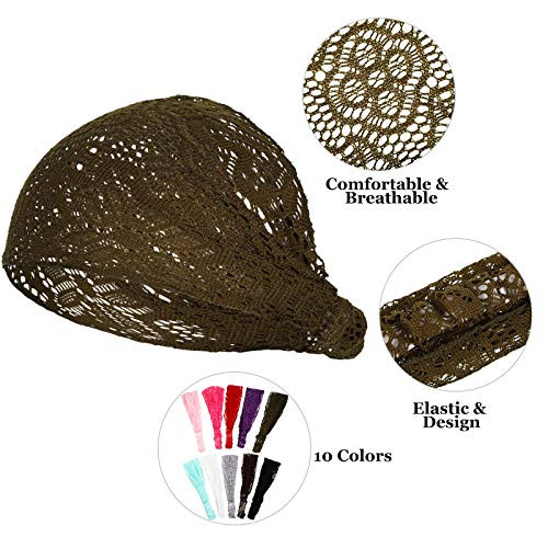Willbond 10 Pcs Lace Headbands For Women Boho Elastic Headwrap 10 Colors