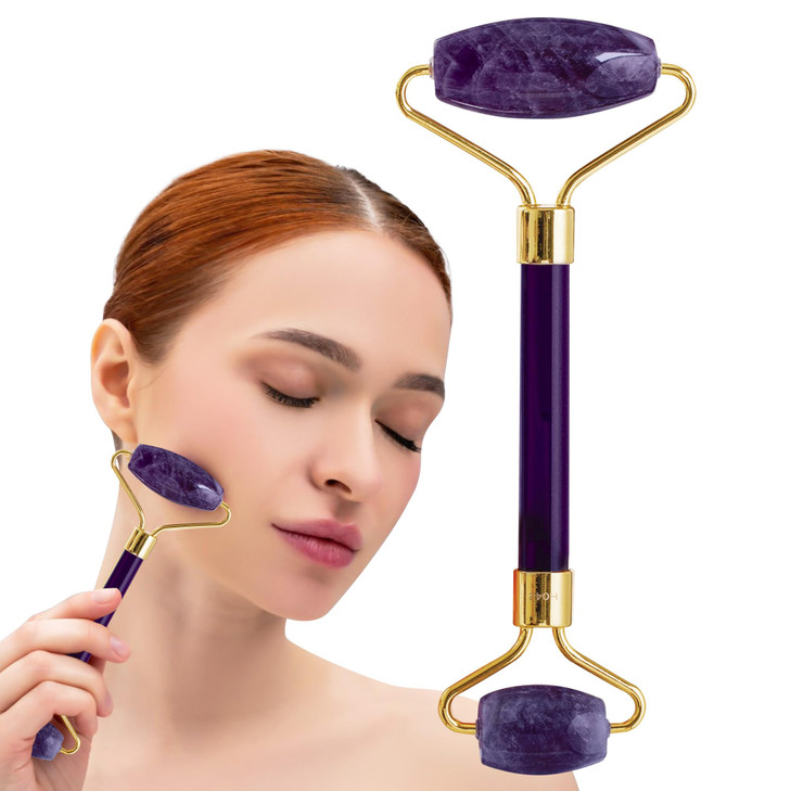 Plum Beauty Amethyst Facial Roller Helps Reduce Under Eye Puffiness And Dark Circles