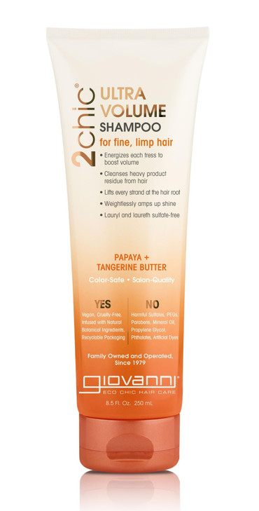 GIOVANNI 2chic Ultra-Volume Shampoo - Daily Volumizing Formula with Papaya & Tangerine Butter, Promotes Weightless Control for Fine Limp Thin Hair, N