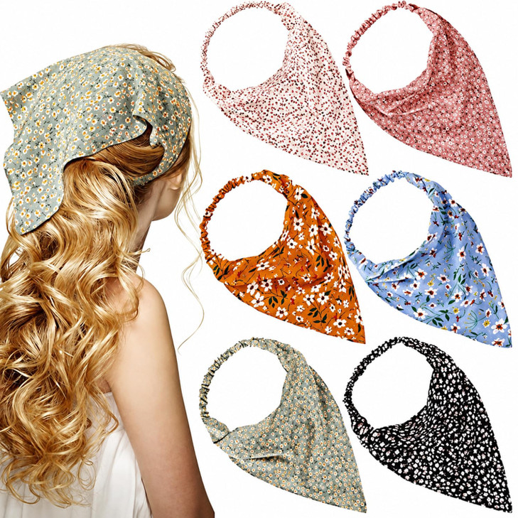 Syhood 6 Pcs Floral Elastic Hair Bandana For Women Classic Floral Patterns