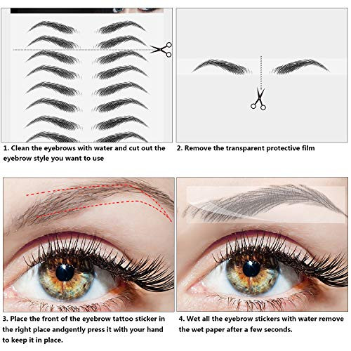 Maitys 12 Sheet 108 Pair Waterproof Eyebrow Tattoo Sticker Classic Style