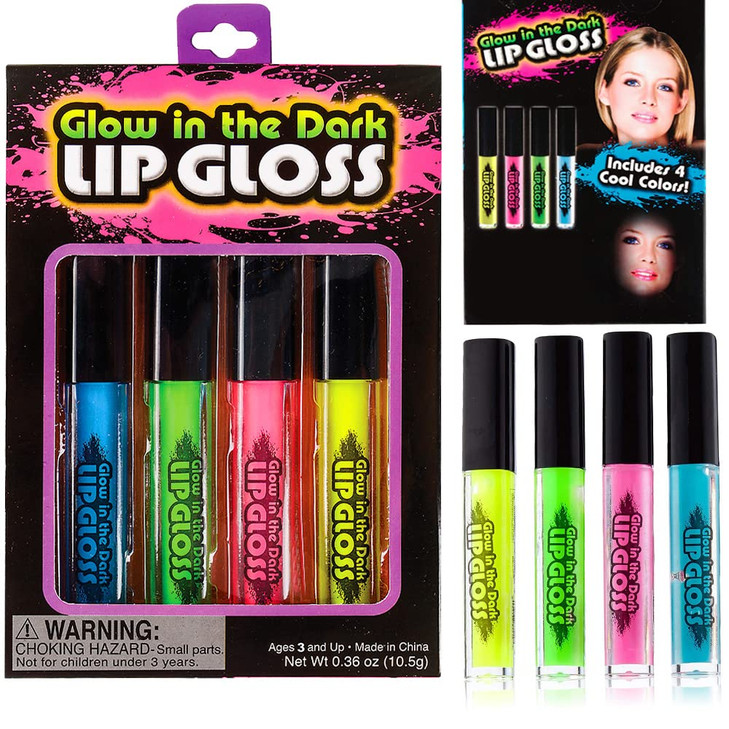 The Dreidel Company Glow In The Dark Lip Gloss 4 Assorted Color Sticks 4.25 Inches