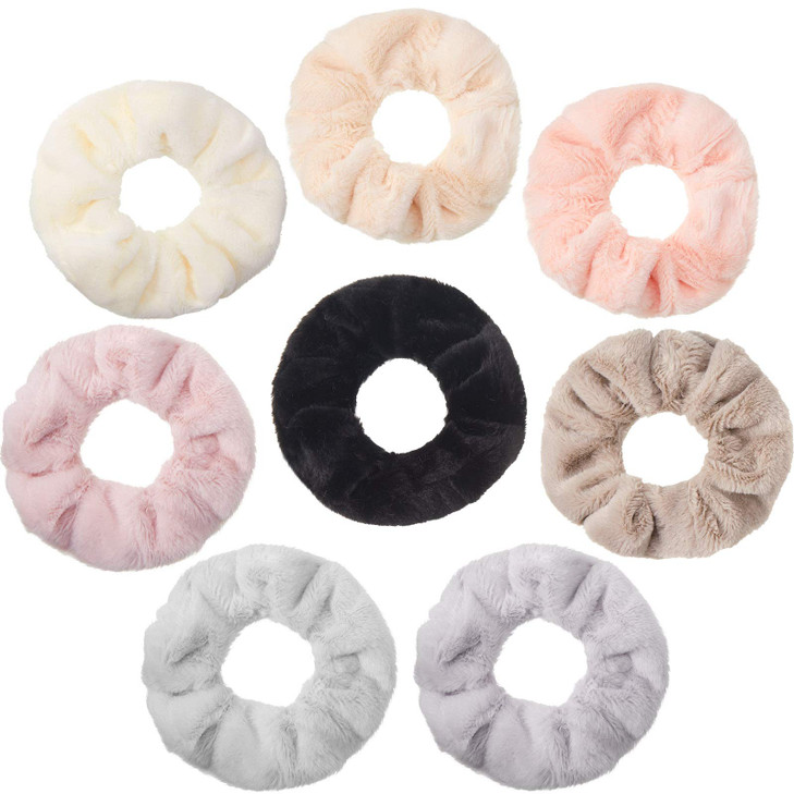 Syhood 8 Pieces Towel Fluffy Scrunchies Soft Thick Fuzzy Scrunchy Ponytail Holder Hair Ties For Wet And Dry Hair