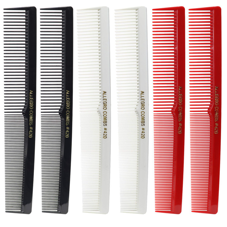 Allegro Combs 420 Barber Comb Set For Hair Cutting And Styling 6 Pocket Combs For Stylists In Black Red And White