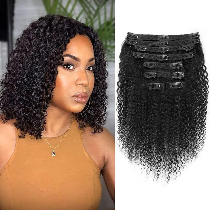 Curly Clip In Extension Human Hair 3C 4A Kinky Curly Clip Ins Full Head For Black Women Brazilian Remy Human Hair Natural Color 8Pcs