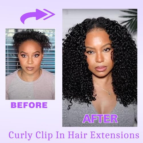 Curly Clip In Extension Human Hair 3C 4A Kinky Curly Clip Ins Full Head For Black Women Brazilian Remy Human Hair Natural Color 8Pcs