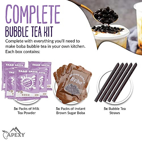 Bubble Tea Complete Set. Best Diy Boba Bubble Tea Kit Ready In 45 Seconds 5 Packs Milk Tea Powder Plus 5 Packs Brown Sugar Tapioca Pearls