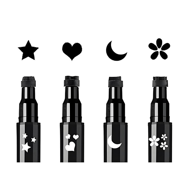 Face Stamp And Eyeliner Set 4Pcs Dual Ended Black Waterproof Eye Makeup Pens