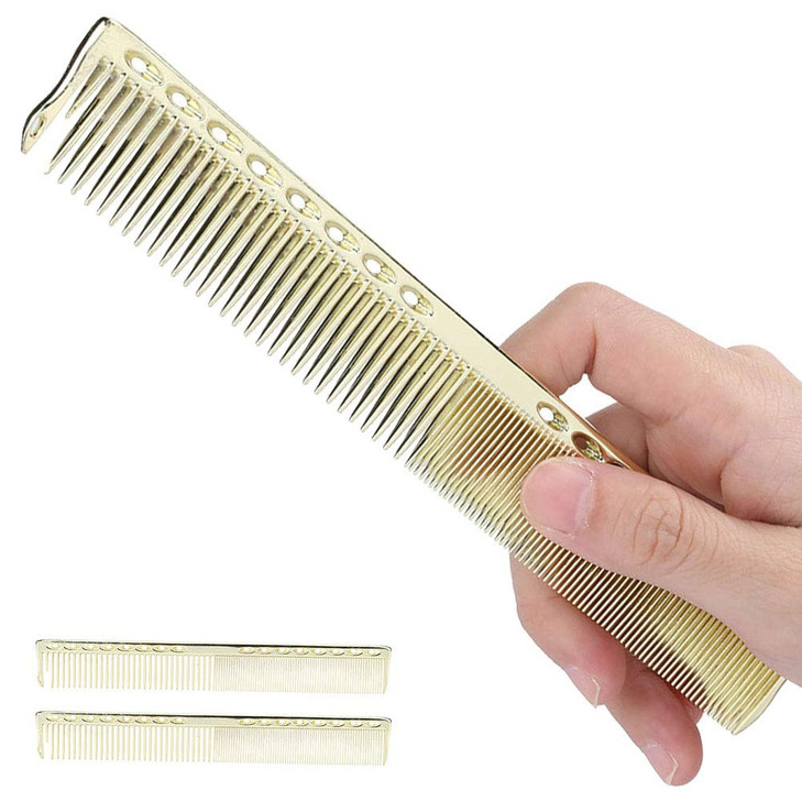 2Pcs Professional Stainless Steel Haircut Comb Salon Hairdressing Comb Styling Tool For All Hair Types Fine And Wide Tooth Gold