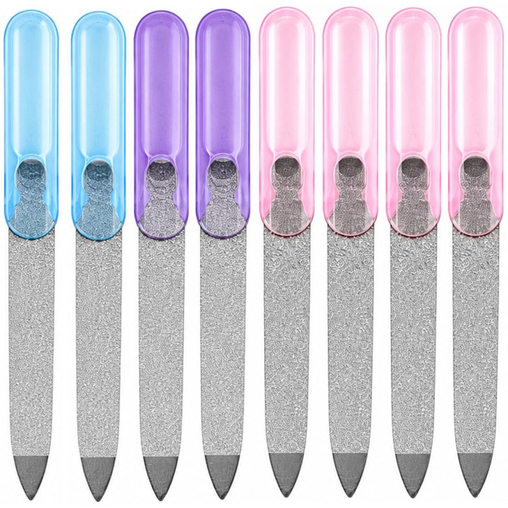 Luxxii 8 Pack Stainless Steel Sapphire Metal Nail File 3.5 Inch Metal Nail Files For Fingernails And Toenails Professional Manicure Pedicure
