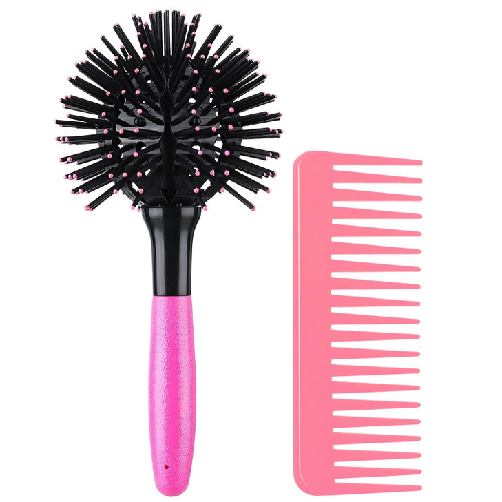 3D Bomb Curl Hair Brush 360 Degree Round Styling Hair Brush Detangling Hairbrush Spherical Ball Brush Salon Round Hair Curling Curler And