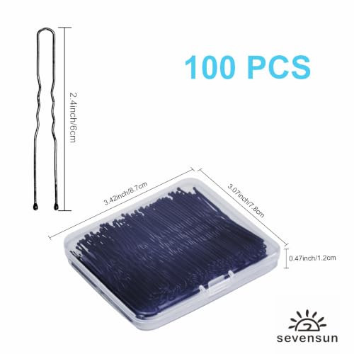 U Shaped Hair Pins Sevensun 100Pcs Ladies Hair Bun Hairpin With Storage Box 2.4Inches Black