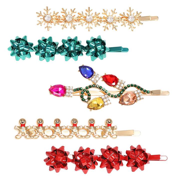 4 Per 5Pcs Christmas Hair Clips For Women Rhinestone Snowflake Hairpin Christmas Bulb Light Joy Alligator Hair Clip Set Holiday Hair