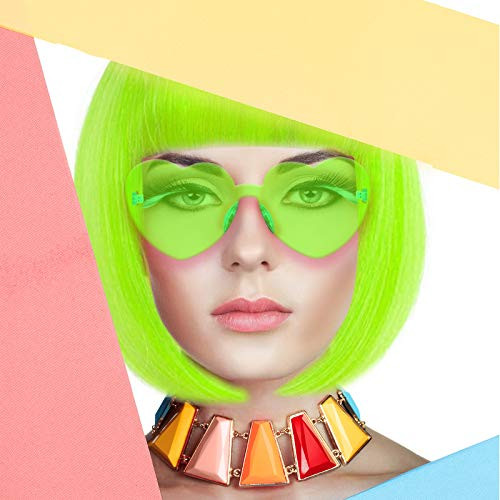Liuliubty Short Bob Hair Wigs Straight With Flat Bangs Synthetic Colorful Cosplay Daily Party Neon Wig For Women Plus Free Wig Cap 13