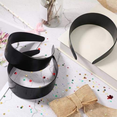 Chuangdi 12 Pcs Plastic Headbands Wide Hard Plain Craft Black 2