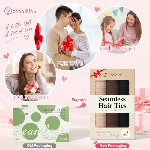 Bessrung 100Pcs Brown Seamless Elastic Hair Ties No Damage For Women Girls