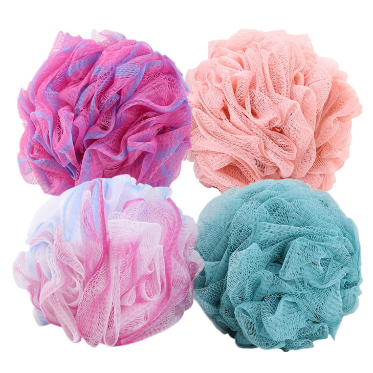 Btyms 4 Pieces Shower Loofahs Exfoliating Sponge Body Scrubber 75G Pc Bath Puffs Shower Scrunchies Bathing Sponges For Women And Men