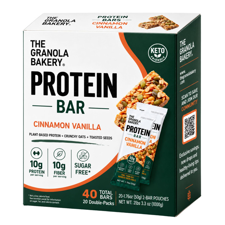 Tgb Protein Granola Bars Cinnamon Vanilla 10G Protein 10G Fiber Sugar Free Gluten Free Keto Friendly Low Carb Snacks 20 Double Pouches 40