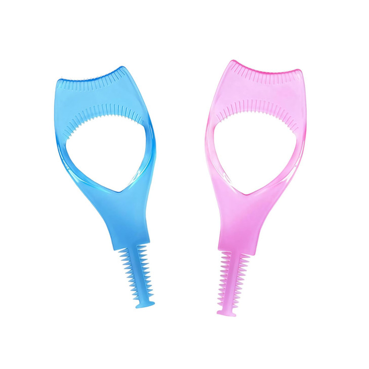 2 Pcs 3 In 1 Eyelash Tool Mascara Applicator Comb Guide And Brush Curler Plastic Eye Makeup Tool Set Pink Plus Blue