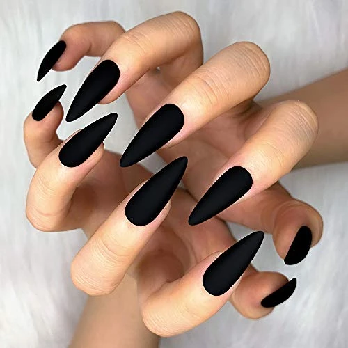 Morily 24Pcs Fake Nails Matte Pure Color Medium Long Stiletto Almond Press On Nail False Tips Artificial Finger Manicure For Women Black