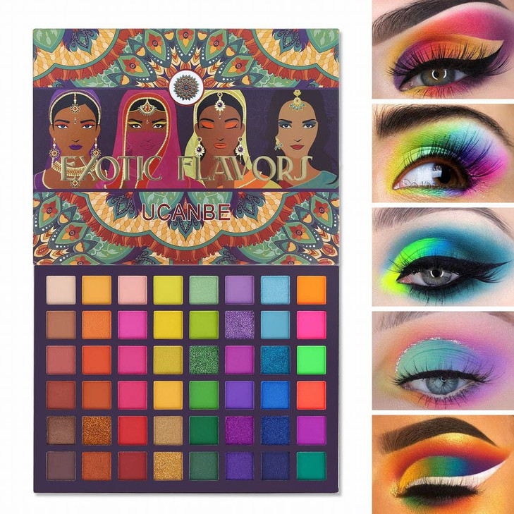 Ucanbe Exotic Flavors Neon Eyeshadow Makeup Palette 48 Colorful High Pigmented Rainbow Matte Shimmer Glitter Eye Shadow Make Up Pallet Gift