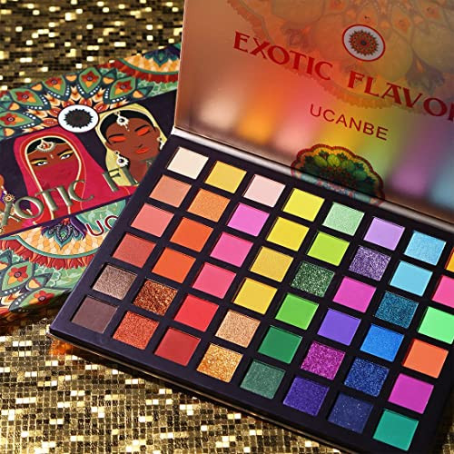 Ucanbe Exotic Flavors Neon Eyeshadow Makeup Palette 48 Colorful High Pigmented Rainbow Matte Shimmer Glitter Eye Shadow Make Up Pallet Gift