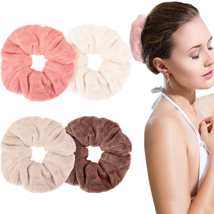 4 Pcs 8 Inch Microfiber Quick Dry Hair Towel Scrunchie Bright Colors