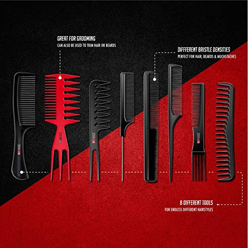 Man Made 8 Piece Styling Combs For Hair Beards And Mustaches Become A Better Man Red