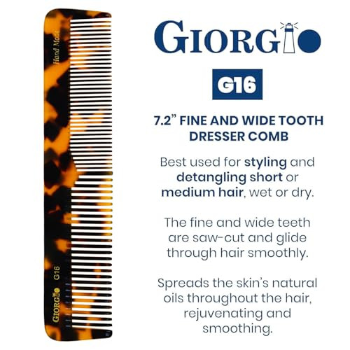 Giorgio G16 Fine Tooth And Wide Tooth Detangler Comb Hair Comb For Men And For Women Ideal As A Hair Styling Barber Comb And Detangler Saw