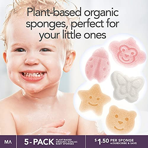 Konjac Baby Sponge For Bathing Natural Cute Shapes Kids Bath Sponges For Infants Toddler Bath Time Safe Organic Plant Based 5Pcs Set Bear