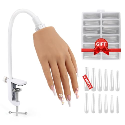 Lionvison Practice Hand For Acrylic Nails Silicone Nail Hand Practice Flexible Fingers Fake Training Hand False Mannequin Hands For Nail