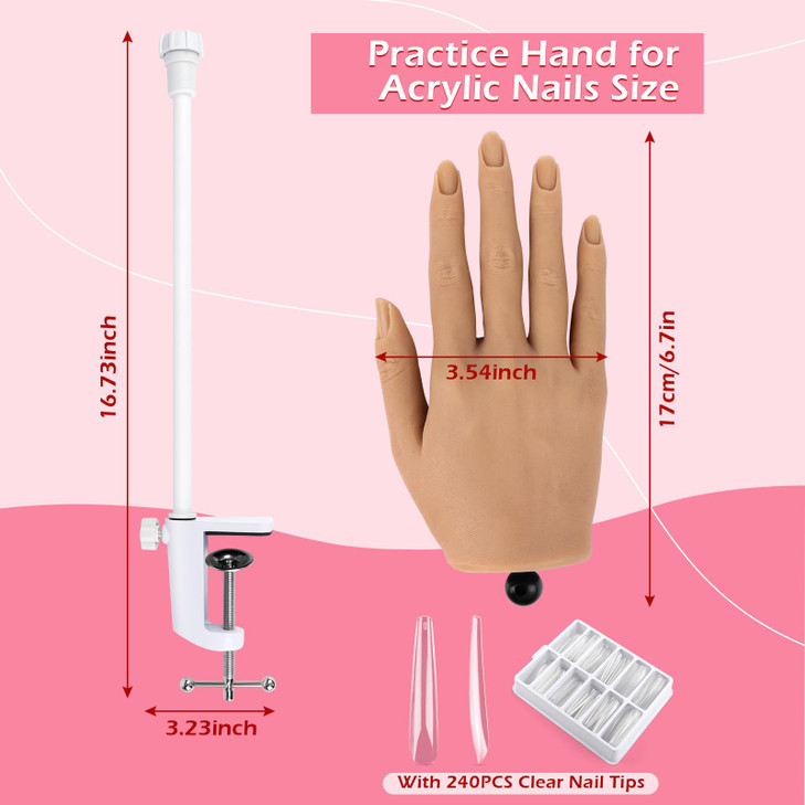 Lionvison Practice Hand For Acrylic Nails Silicone Nail Hand Practice Flexible Fingers Fake Training Hand False Mannequin Hands For Nail