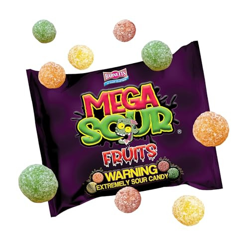 Barnetts Mega Sour Candy Fruits 104G Trendy Sweet Bags Traditionally Handmade Sweets Sour Coating Lasts 20 Seconds Candies For Party Bag