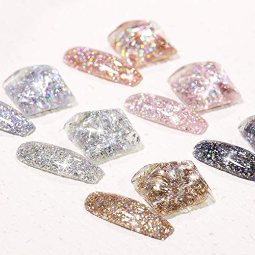 Gaoy Chrome Platinum Glitter Nail Polish Set Of 6 Colors Including Sparkly Shiny Uv Led Soak Off Black Silver Pink Gel Polish Kit Home Diy