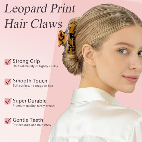 Jiris 2Pcs 2.75 Inches Hair Claw Banana Clips Tortoise Barrettes Celluloid French Design Barrettes Celluloid Leopard Print Small Fashion