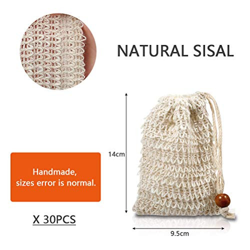 Buygoo 30 Pack Soap Exfoliating Bag Natural Soap Saver Hand Made Sisal Mesh Soap Bag Bar Soap Bag With Drawstring For Bath And Shower Use