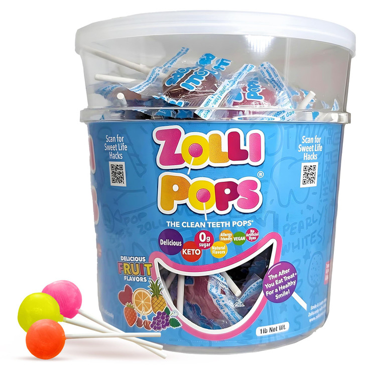 Zollipops Clean Teeth Pops Sugar Free Assorted Fruit Flavors 1Lb Tub