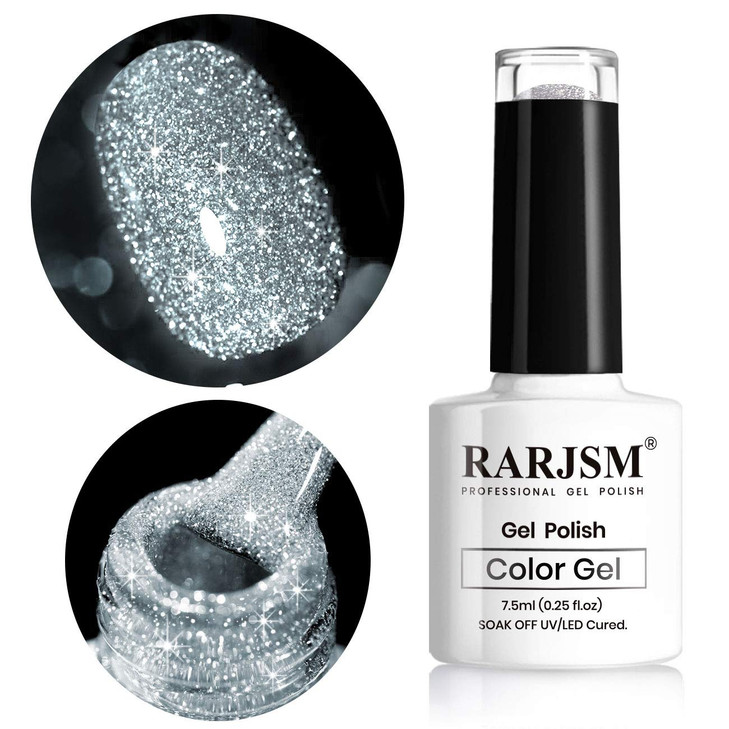 Rarjsm Glitter Nail Polish Silver Nailpolish Gel Nail Polish 1Pack 7.5Ml Soak Off Nail Cure Required For Nail Art Design Salon Quality Diy