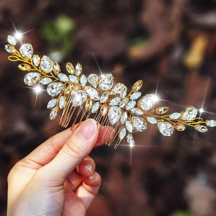 Yean Crystal Bride Wedding Hair Comb Gold Rhinestones Bridal Hair Piece Accessories for Women and Girls