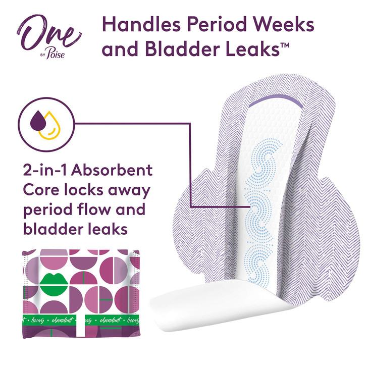 One By Poise Feminine Pads With Wings 2 In 1 Period And Bladder Leakage Pad For Women Regular Heavy Absorbency For Period Flow Light