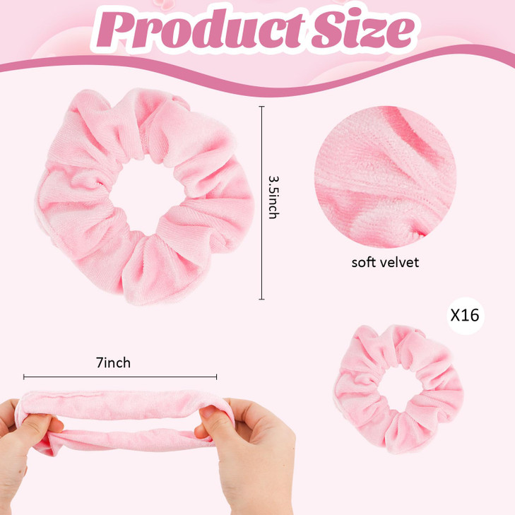Semato 16 Pcs Velvet Pink Scrunchies For Hair Galentines Gifts Hair Ties Ropes For Women And Girls Hair Accessories