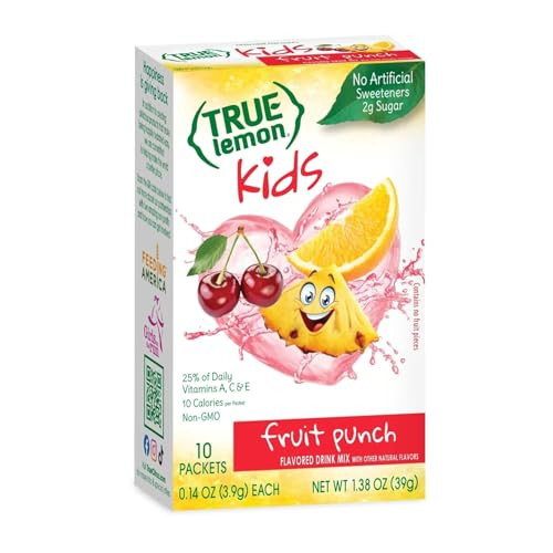 True Lemon Fruit Punch Packets Low Sugar No Preservatives Kids Hydration Drink Mix 1.38 Ounce