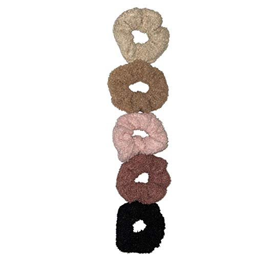 Guiyal 5 Pack Teddy Scrunchies Premium Sherpa Scrunchy Elastic Hair Bands For Girls Trendy Womens Hair Accessories 5 Colors
