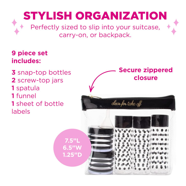 Miamica Women's-Adult Toiletry Kit, Black & Rose Gold, 6-Piece