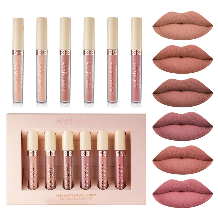6Pcs Nude Matte Liquid Lipstick Set Waterproof Long Lasting Nude Lipstick