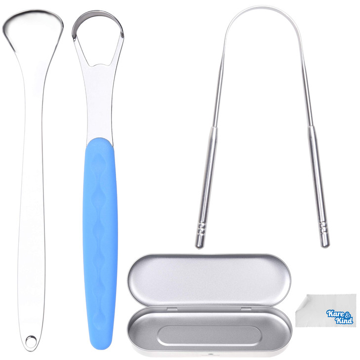 Kare And Kind 3X Tongue Scrapers Stainless Steel Cleaners With A Lightweight Carry Case For Home And Travel Reduce Bad Breath Improve Oral